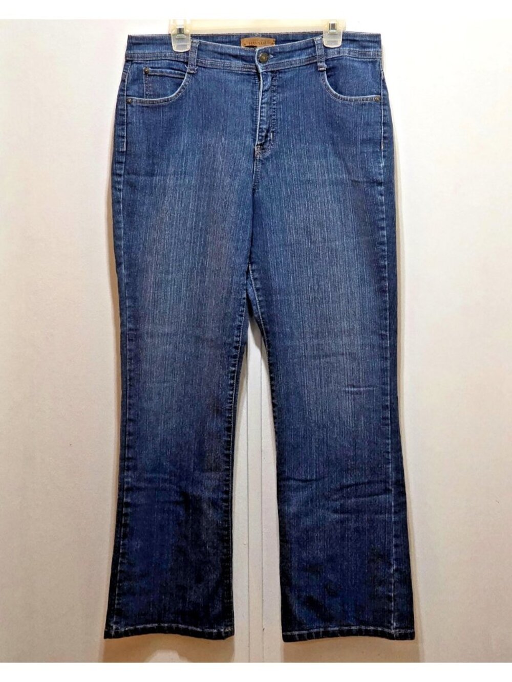 Hannah Becky Blue Jeans Embroidered Straight Leg Denim Womens Size 12 Mid Rise